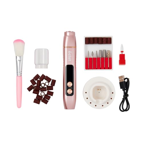 ?clat Cordless Nail Drill Electric File, Professional Efile for Acrylic, Gel, Dip Powder, Portable & Rechargeable Manicure Pedicure Set with LED Light, 7 Drill Bits, Sanding Bands, Brush (Rose Gold)