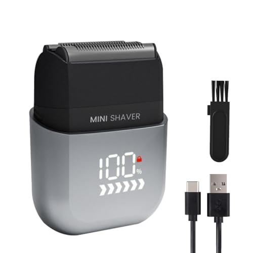 Electric Mini Foil Shaver for Men,Mini Razor with LED Display,IPX7 Waterproof Compact Face Shave for Travel,3-Blade Folating Head Close & Precision Shave,Wet/Dry Use, USB C Charge