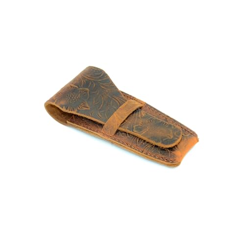 JJNUSA Old Fashioned Sleeve Travel Pouch Leather Safety Razor Case, Double Edge Razor 4.5", Shaving Accessories, Personal Care Essentials, Men's Shaving Razor Flower brown