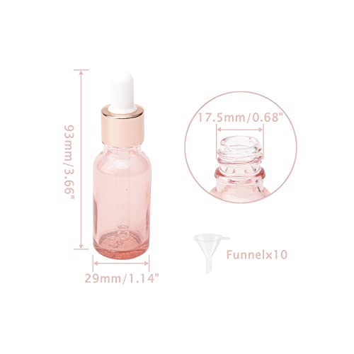 JIUWU 20Pcs 20ml Glass Dropper Bottles, Pink Sample Dropper Tincture Bottles Vials with Glass Eye Pipette for Essential Oil Perfume Scent Liquid
