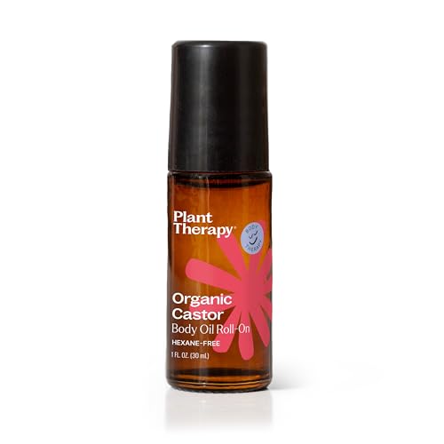Plant Therapy Organic Castor Oil Roll On 30 mL (1 oz) Convenient Mess-Free Body Oil Roll-on for Easy Application, Cold-Pressed & Hexane-Free, Third-Party Tested for Purity
