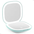 Compact Magnifying Travel Makeup Mirror with LED Light - 3.5 inches 1X/10X Magnification Small Hand Pocket Dimmable Double Sided USB Rechargeable Touch Screen, Portable Tabletop Cosmetic (Green)