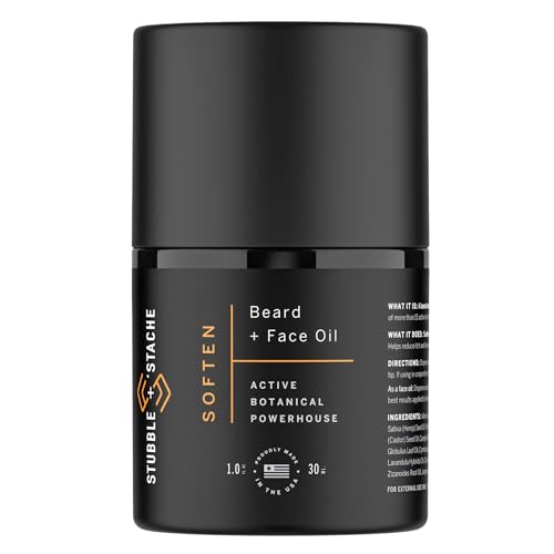 stubble & stache Hydrating Beard Oil for Men ? Dual-Use Face & Beard Moisturizer & Conditioner with Baobab, Jojoba & Argan ? Softens Hair, Stops Itch & Dry Skin ? Lightweight Non-Greasy Oil, 1 fl oz