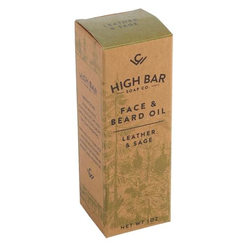 Vegan Leather & Sage Fragrance Face and Beard Oil, Natural Moisturizing, Vegan, Animal Fat Free, 1oz