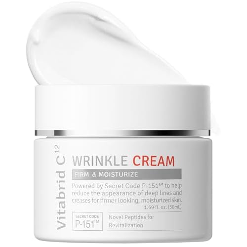 VITABRID C12 Wrinkle Cream - Age Defying Skin Recovery Moisturizer with Peptides, Vitamin C, Shea Butter - Wrinkle Repair Moisturizing Day & Night Skincare for Face and Neck - Fragrance Free, 1.69oz.