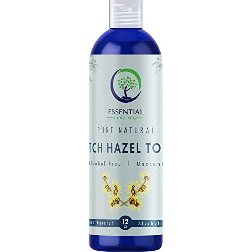 Essential Living: Witch Hazel Toner - Pure and Unscented - 12 oz. Natural Botanical Facial Skin Care Product for Acne and Blemishes - Helps Balance Skin pH - Fights Skin Inflammation - Made in the USA