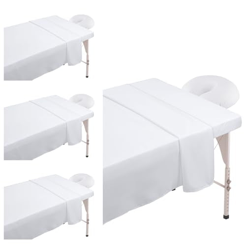 SHENLIU 4 Sets Massage Table Sheets Sets, 3 Piece/Set Premium Microfiber Extra Thick Massage Sheet Set Includes Table Cover Fitted Sheet and Fitted Face Rest Cover, for Salon Spa Bed