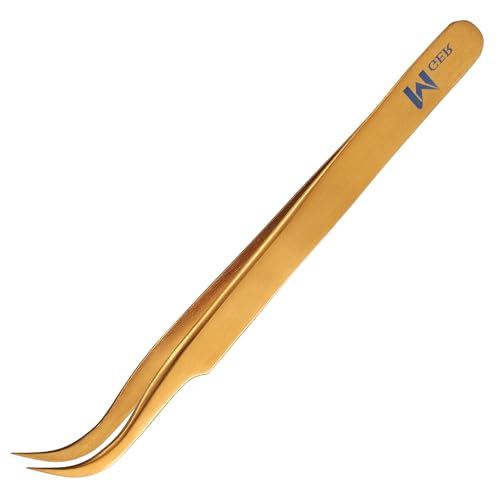 Lash Tweezers for Eyelash Extension, Hand Calibrated Dolphin-shaped and Curved Tip Eyelash Tweezers eyelash tweezers, False Lash Application Tools, Lash extension tweezers gold (Pack of 2, Gold)