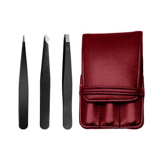 Eyebrow Tweezer Set 3-Piece for Women & Men - Professional Slant and Pointed Tweezers Set with Case - Precision Tweezers Kit for Facial Hair, Splinter and Ingrown Hair Removal