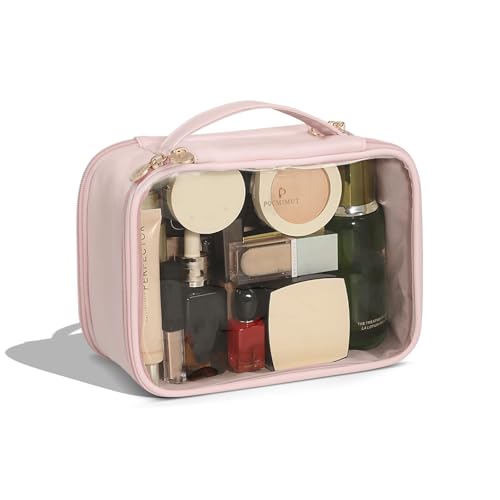 Pocmimut Clear Makeup Bags,Small Makeup Pouch with Large Cosmetic Bag Toiletry Bag Car Accessories Storage for Women Men,Travel Essentials Organizers,Pink