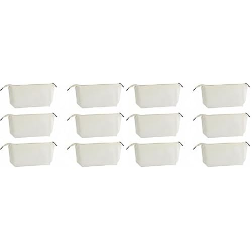 Juvale Canvas Makeup Bag - 12 Pack, 11.75 x 5.5 In, White Cotton - Travel Cosmetic & Toiletry Pouches with Zipper - Blank DIY Canvas Pouches for Crafting & Bridesmaid Gifts