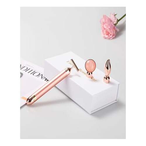 Beauty Bar Rose Gold Facial Massager for Skin Care Electric T-Shape Tools Face Lifting and Firming Anti-Wrinkles Skin Tightening (Pink)