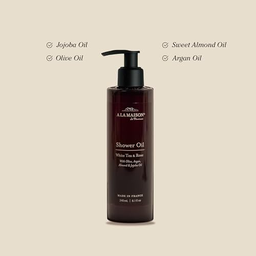 A La Maison Amber White Tea & Rose Starter Kit - Shower Oil + Body Scrub ? Gently Exfoliates & Softens Skin ? French Formula, Plant-Based