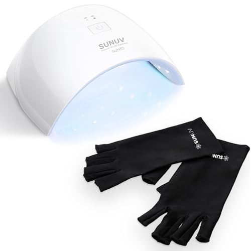 SUNUV UV LED Nail Lamp, UV Light Gloves for Gel Nails, Fingerless Gloves with UV Protection, Nails Dryer for Gel Nail Polish Curing Lamp with Sensor 2 Timers SUN9C Blue