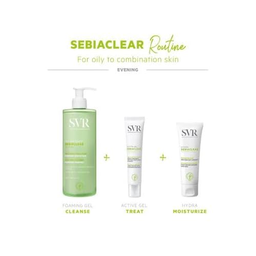 SVR Sebiaclear Active Face Gel Cream With Niacinamide, For Oily To Combination Skin. Facial Moisturizer To Reduce The Appearance Of Blemishes, Blackheads And Redness, Oil Free Skincare, 1.3 Fl.oz.