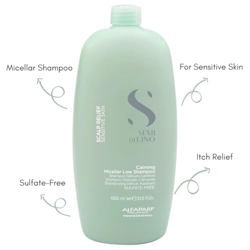 Alfaparf Milano Semi Di Lino Scalp Relief Low Shampoo for Sensitive Skin - Sulfate Free Shampoo - Soothes, Brings Comfort and Hydrates - Itch Relief - Professional Salon Quality