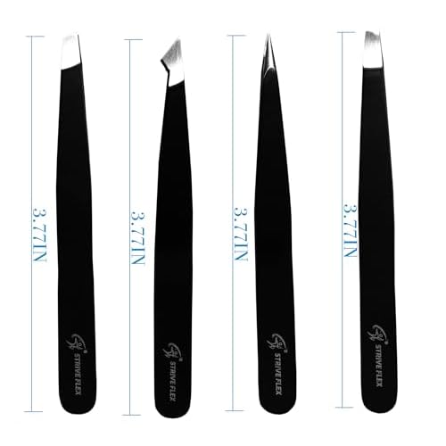 4Pcs tweezers for Women with Travel Case, Tweezers for Eyebrows - Great Precision Splinter Tweezers and Ingrown Hair Removal Professional Stainless Steel (Black)