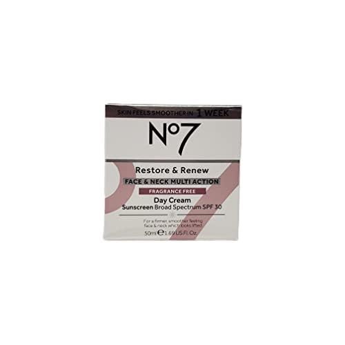 No. 7 No Restore and Renew Face Neck Multi Action Fragrance Free Cream - Day Night Bundle 1.69 fl oz Each by SPF 30 in 2 Pack (1.69 Ounce) jt56191