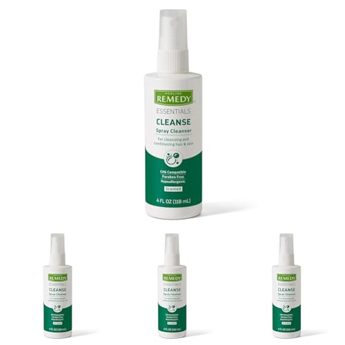 Medline Remedy Essentials Spray Cleanser (4 fl oz Spray), 1 Count, Scented, Full Body Cleanser & Shampoo, Sulfate Free, Gentle Body Wash, For Men & Women, Incontinence Cleaning, Bedside Cleansing