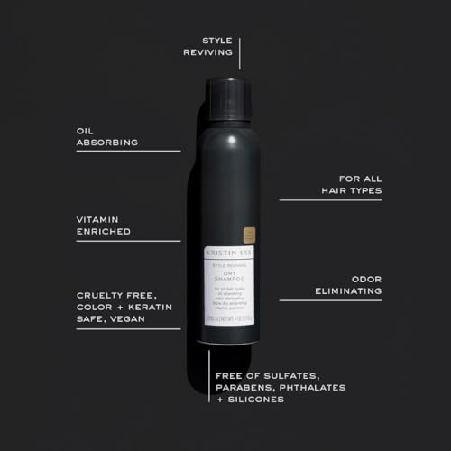 Kristin Ess Hair Dry Styling Set - Vitamin C Dry Shampoo Powder Spray + Light Hold Texturizing Spray - Volumizing + Oil Absorbing + Shine Enhancing for Dark, Brunette + Blonde Hair - Sulfate Free
