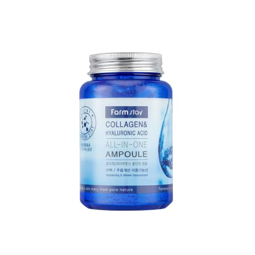 Farmstay Collagen and Hyaluronic Acid All-in-One Ampoule - Face Serum Reduces Fine Lines and Wrinkles - Serum for Face with Marine Collagen - 8.45 oz