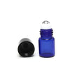 2ml COBALT BLUE Glass Vial/Bottle Micro Roller (144) w/Stainless Steel Roller Inserts and Flat Black Screw Caps - Pack of 144 each