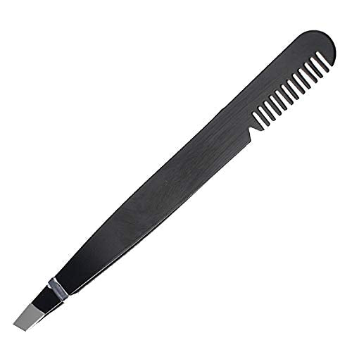Eyebrow Tweezer with Comb - Tweezer Slant Tip, Professional Stainless Steel Slant Tip Tweezer - The Best Black Precision Eyebrow Tweezers