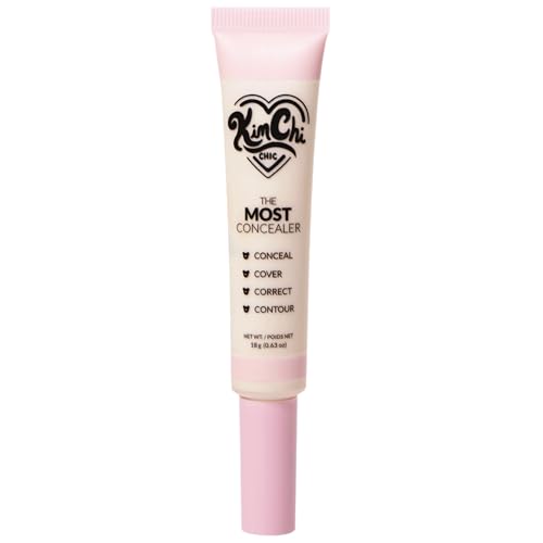 KimChiChic Beauty The Most Concealer | Full Coverage Water Resistant Multi-Use Concealer | Conceal, Correct, Contour & Highlight | Matte Satin Hybrid Finish | Brush Applicator, 0.63 oz, 01-Ivory