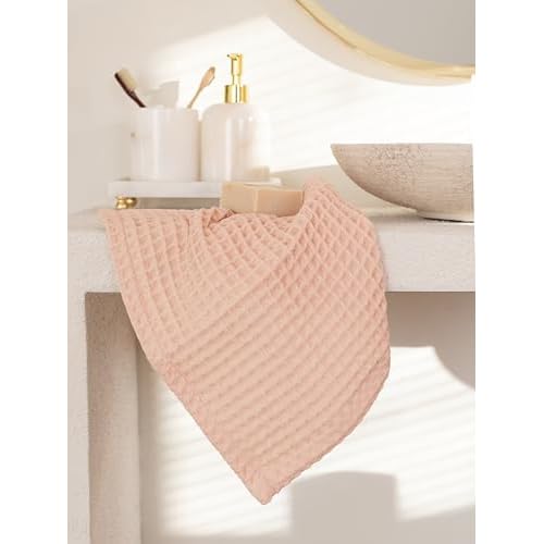 Premium 100% Turkish Cotton Wash Cloths & Face Towels Pack of 8, Luxury Turkish Waffle Washcloth Ideal for Bath, Makeup, Kitchen (Light Pink, Set of 8 Washcloths)
