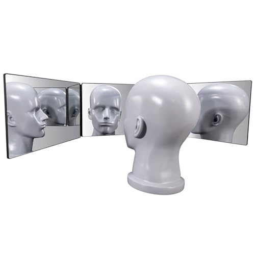 SELF FIND 3 Way Mirror for Hair Cutting, 360¡Æ Mirror for Haircuts for Men, Barber with Height Adjustable Telescoping Hooks for Makeup and Hair Styling