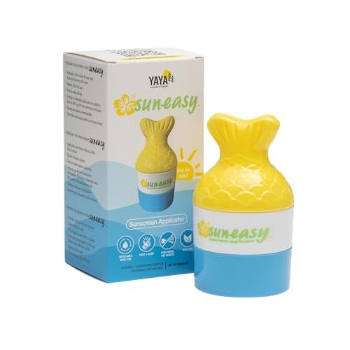 Sun-Easy Sunscreen Applicator, Refillable Roll-On with Sponge for Kids and Babies, Fun, Fast and Mess-Free application, Holds 80 ml, Fish/Blue Cap