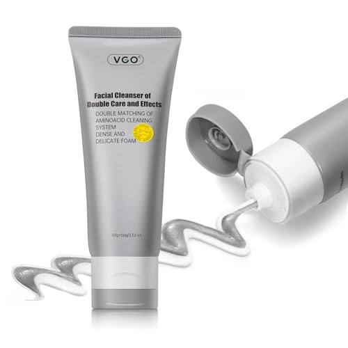 VGO Facial Cleanser, Daily Face Wash for Deep Pore Cleanser and Makeup Remover for Sensitive Oily Skin, Double Tube Design with Hyaluronic Acid, 3.52 Oz
