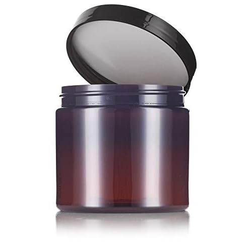 JUVITUS 16 oz Amber PET Plastic Refillable Jar With Black Smooth Lid (12 pack)