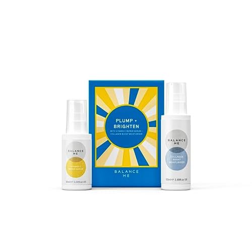Balance Me Plump + Brighten Skin Care Set, Includes Vitamin C Repair Serum & Collagen Boost, Ultimate Holiday Skincare Gift Set for Women