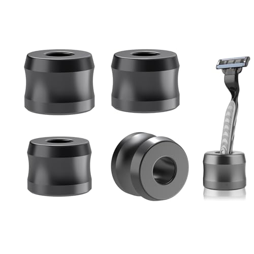 Linkidea 4 Pack Safety Razor Stand, Opening Dia 0.7" (18.5mm) Aluminum Alloy Men's Shaving Stand for Bathroom Countertops Compatible with Merkur 34HD, Gillette Fusion 5 ProGlide (Dark Grey)