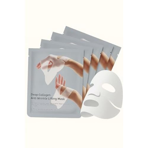 Deep Collagen Anti Wrinkle Lifting Face Mask ? 5 Pack, 28g Each ? Firming, Brightening, Hydrating Sheet Mask with 83% Low Molecular Collagen for Anti-Aging and Skin Tightening