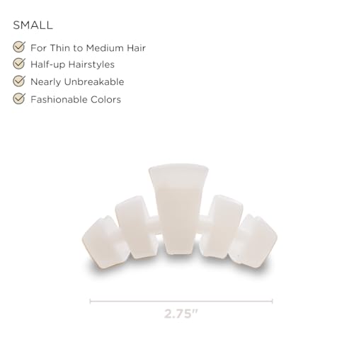 TELETIES - Small Hair Clip - Hair Claw Clips for Women - Strong Grip, Bendable Teeth, Comfortable Curved Design - Ideal for Thin or Short Hair - For All Hair Textures - Coconut White