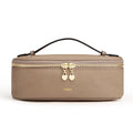 Kattee Makeup Bag for Women, Leather Cosmetic Bag, Working Makeup Bags for Ladies with Handles, Portable Travel Toiletry Bag,Apricot