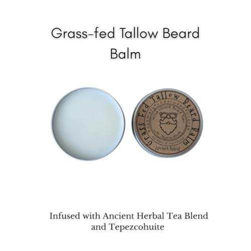 Ancient Releaf Grass-fed Beef Tallow Beard Balm, All-Natural, with Tepezcohuite, Mustache and Beard, Hydrating, Softening, 2oz. Tin, Scent: Rosemary, Cedarwood, Orange