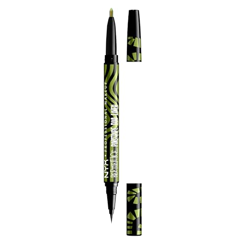 NYX PROFESSIONAL MAKEUP BEETLEJUICE Pinstripe Duo Eye Liner, Dual-Ended Black Liquid Eyeliner + Green Chrome Eyeliner