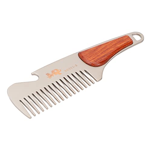 Men Beard Comb Multipurpose Stainless Steel Teeth Sandalwood Pocket Moustache Comb for Home Hair Salon