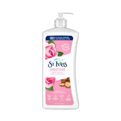 St. Ives Smoothing Hand & Body Lotion for Women with Pump, Daily Moisturizer Rose and Argan Oil for Dry Skin, Made with 100% Natural Moisturizers, 21 fl oz, 8 Pack
