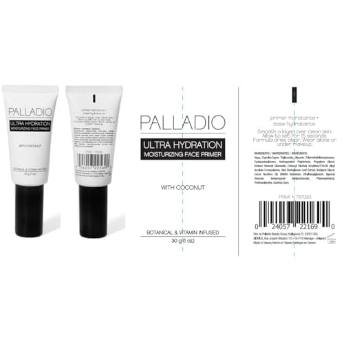 Palladio Ultra Hydration Primer, Fills in Fine Lines and Pores, Formulated with Coconut Oil, Non Greasy Finish, Fast Absorbing
