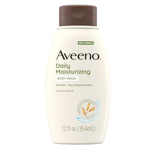 Aveeno Daily Moisturizing Body Wash with Soothing Oat, Creamy Shower Gel, Soap-Free and Dye-Free, Light Fragrance, 12 fl. oz (Pack of 4)