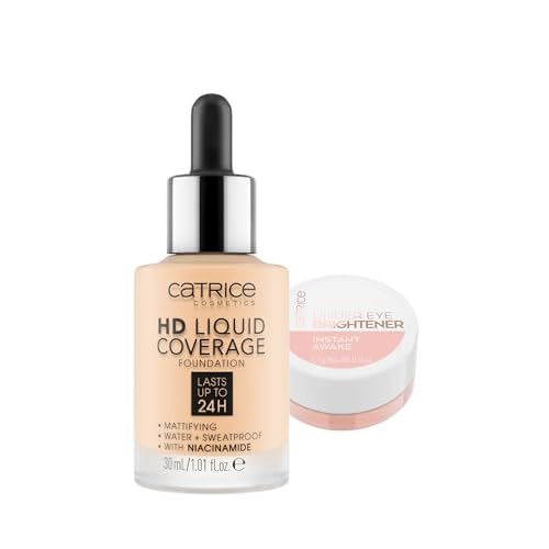 Catrice | HD Liquid Coverage Foundation 02 & Under Eye Brightener 10 Light Rose | Full Coverage Makeup | Vegan & Cruelty Free