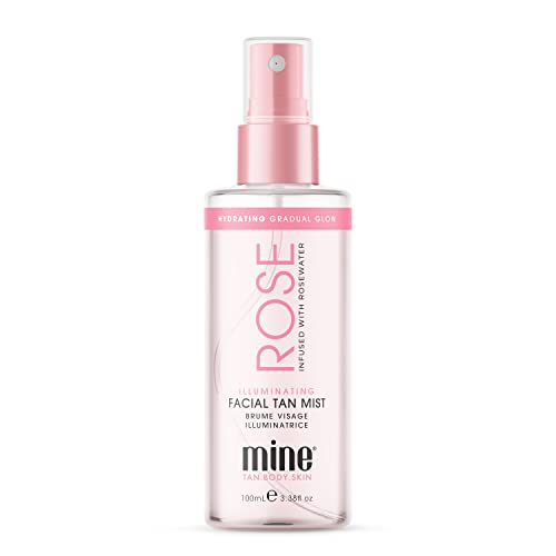 Minetan Rose Face Tan Mist | Clear Facial Self Tanning Spray | Gradual Daily Sunless Tanner, Infused | Soothing Rose Water & Vitamin C, Hydrating, Golden Glow Skin Finish | 3.38 Fl Oz