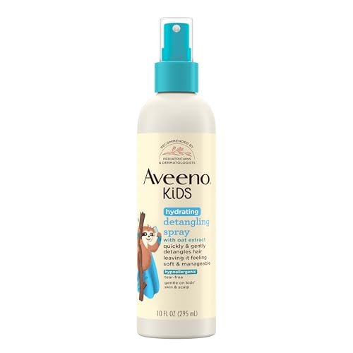 Aveeno Kids Hydrating Detangling Spray with Oat Extract, Quickly Detangles Hair, Tear-Free, Gentle on Sensitive Skin & Scalp, Detangler Spray for Kids, Hypoallergenic, 10 fl. oz