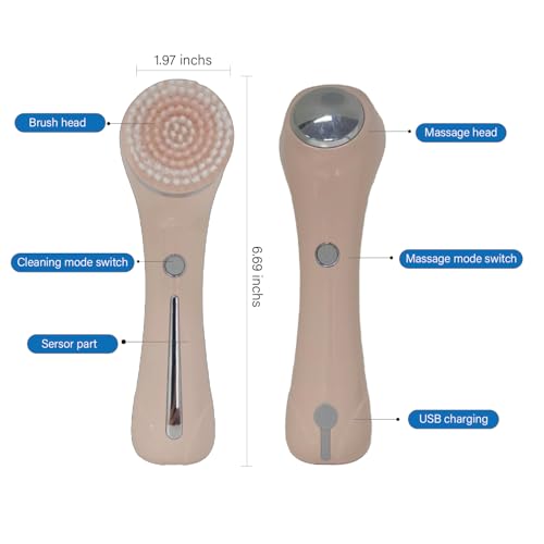 Facial Cleansing Brush, 2 in 1 £×aterproof IPx7 Facial Spin Scrubber Set with 4 Brush Heads, Rechargeable Exfoliating Face Brush Deep Cleansing, Gently Exfoliate and Remove Blackhead Pink