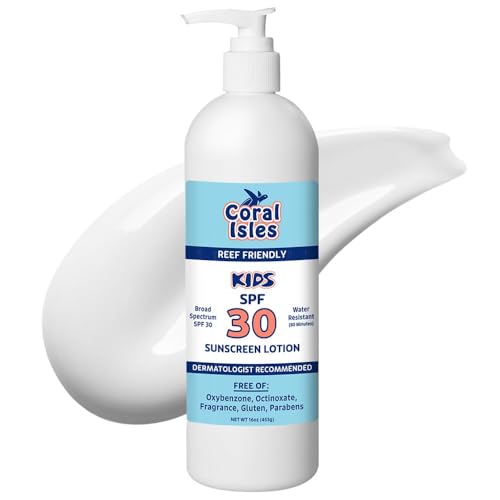 KIDS Coral Isles Sunscreen SPF 30 | Broad Spectrum UVA/UVB Protection | Hawaii 104 Reef Act Compliant (Oxybenzone & Octinoxate Free) | Water Resistant 80 Min. | Fragrance Free Lotion (16 Fl Oz)