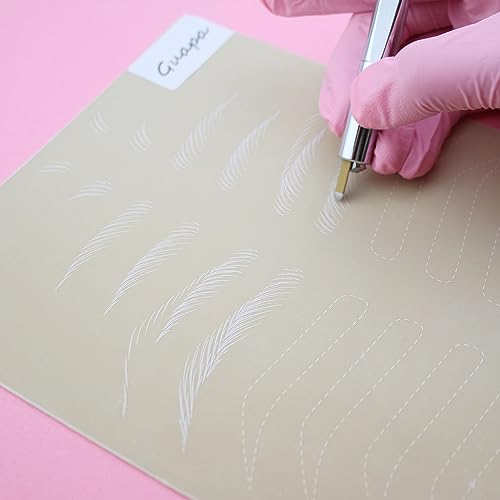 5pcs Microblading Hair Strokes Practice Latex Strokes Practice Skin Double Sided Eyebrow Inkless Fake Skin Pre-Printed and Inkless (White Outline-Hair Strokes)